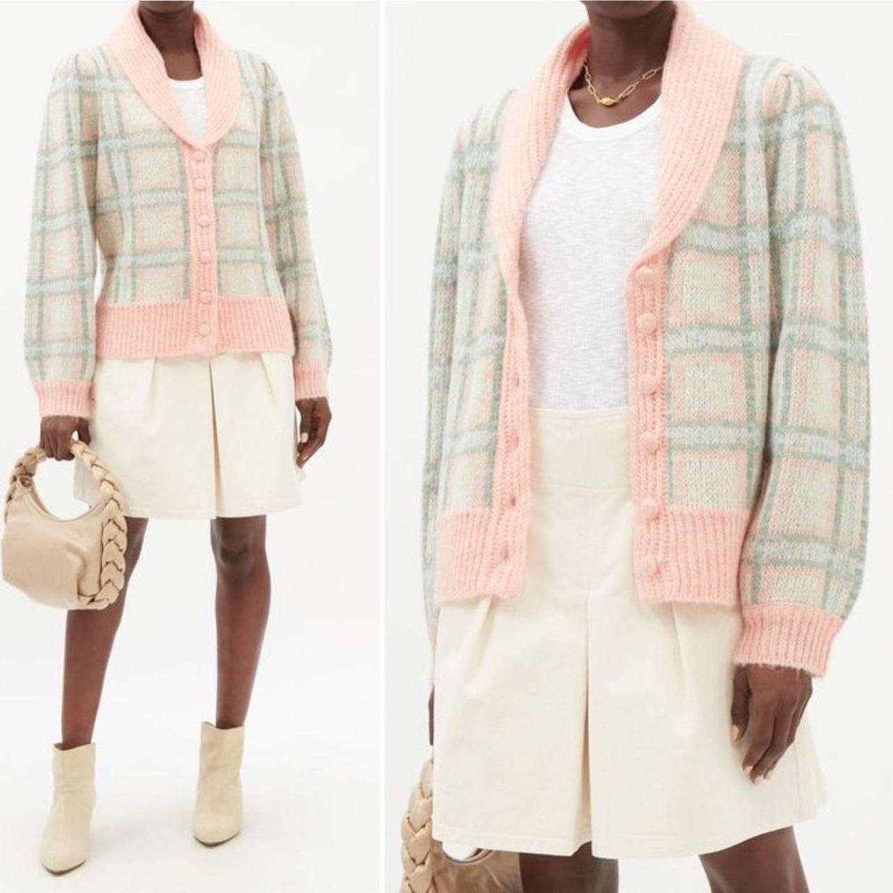Loveshackfancy Jeeves Cardigan Pink Green Plaid Sz Large
